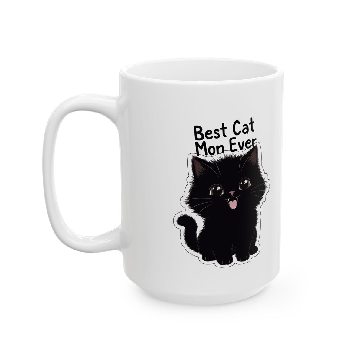 Black Cat Illustration Mug | "Best Cat Mom Ever" Ceramic Mug