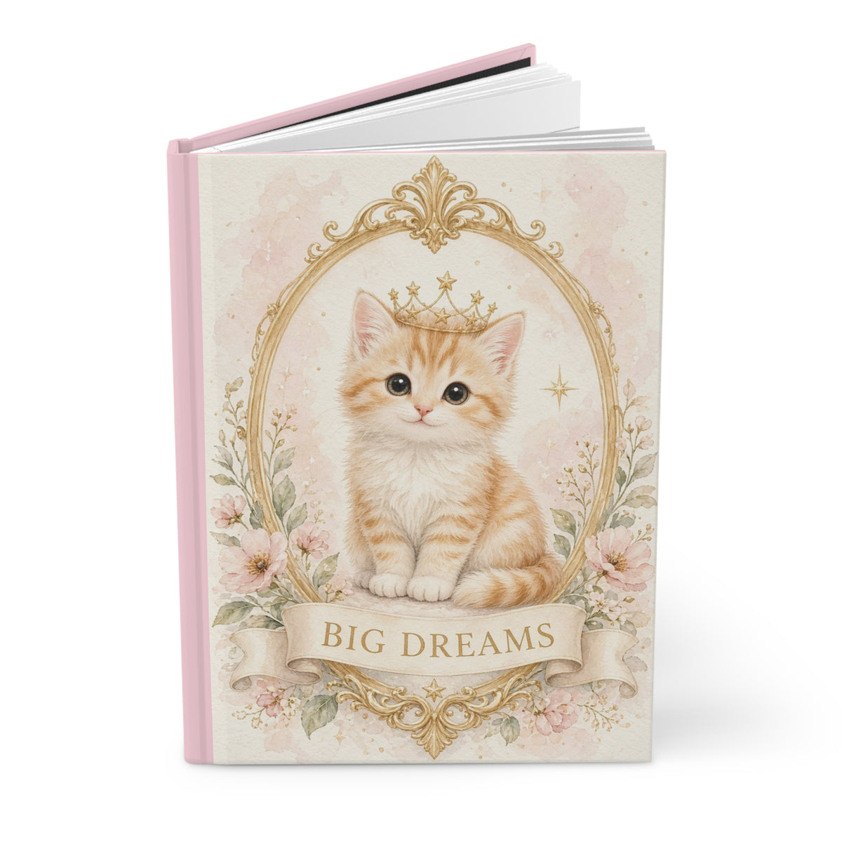 Royal Orange Cute Kitten with Big Dreams Journal | Hardcover Notebook, Pink Floral- Bestie Best Journal Collection