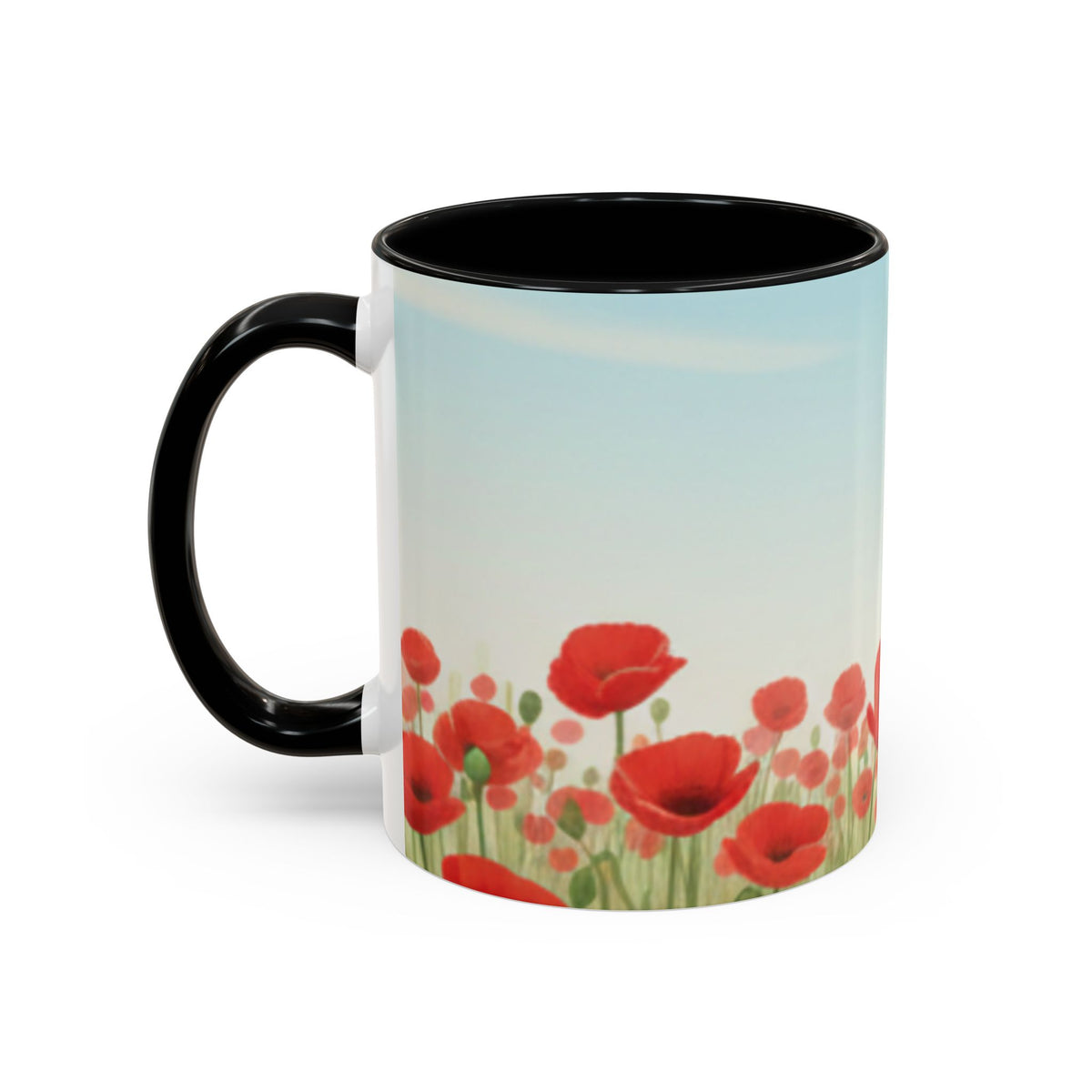 Poppy Field Accent Coffee Mug — Floral 11/15oz Ceramic Morning Cup Bright Uplifting