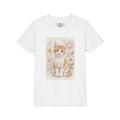 Adorable Orange Tabby Kitten Floral Illustration Youth Tee | Cute Cat Shirt- Vienna Collection