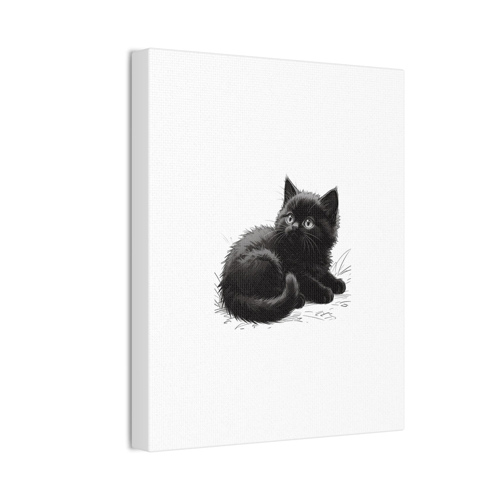 Black Kitten Illustration Canvas Stretched | Cute Cat Wall Art- Nursery & Kids room Decor, Twixie Collection- Bestie Best