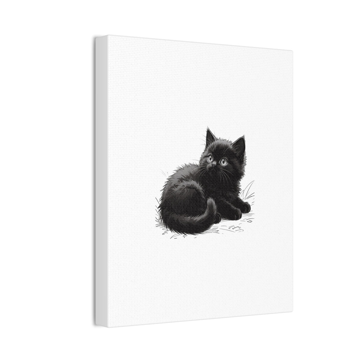 Black Kitten Illustration Canvas Stretched | Cute Cat Wall Art- Nursery & Kids room Decor, Twixie Collection- Bestie Best