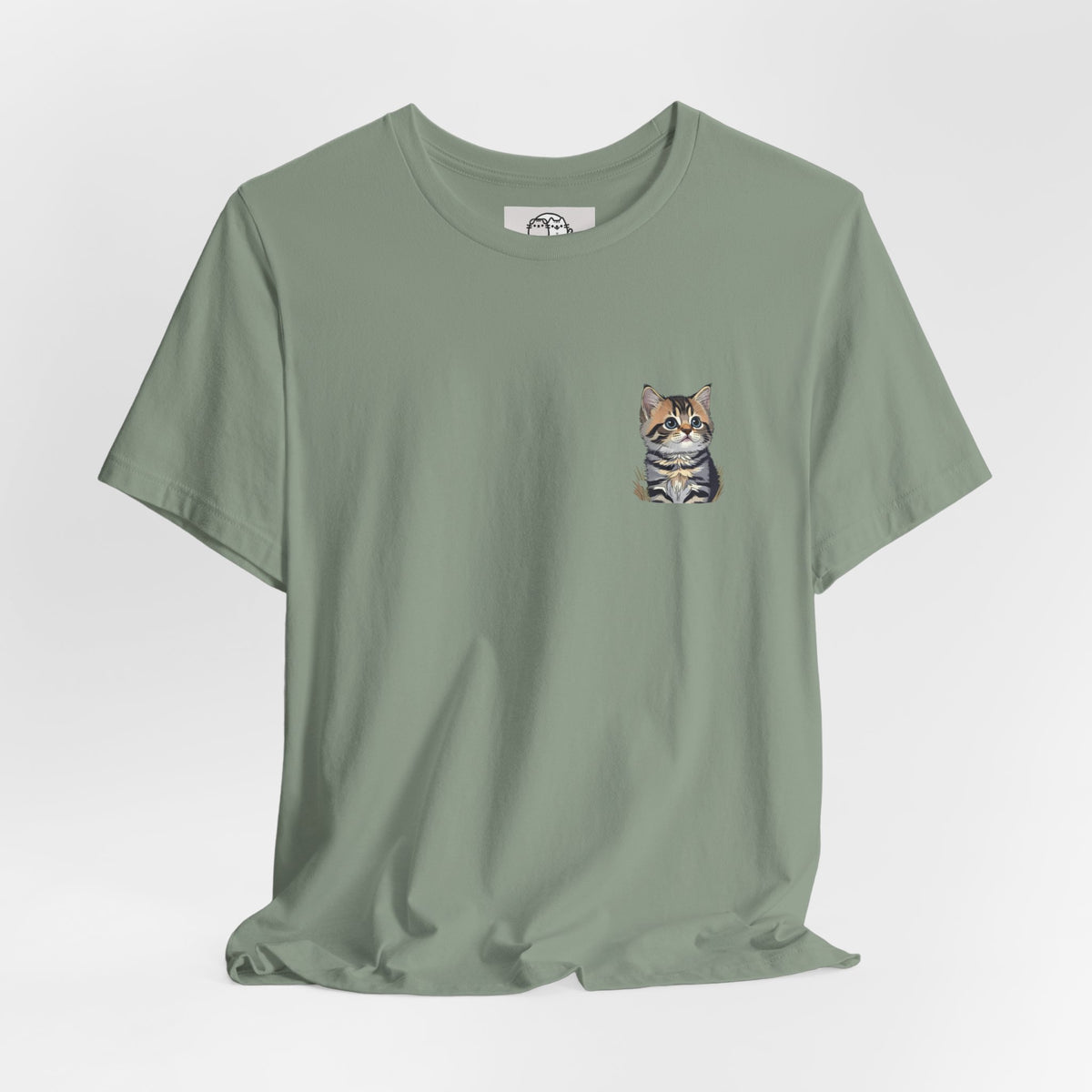Main Coon Cat Pocket Art T-Shirt | Small Chest Cat Illustration- Bestie Best Collection