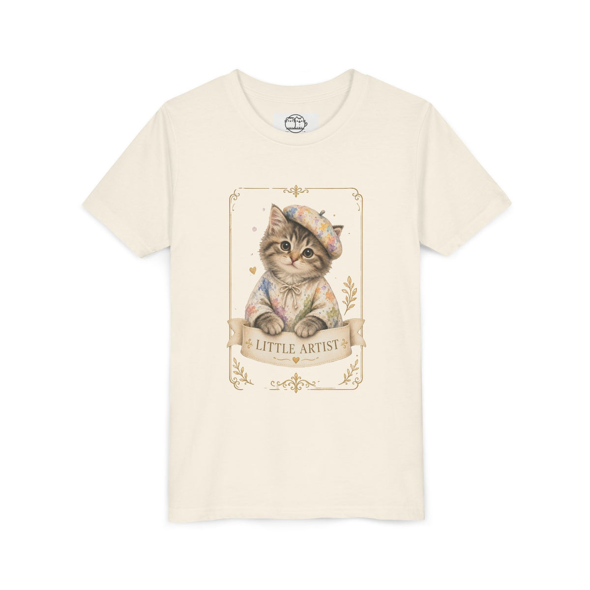 Little Artist Cat Youth Tee | Cute Kitten Painter Illustration- Little Artist Bestie Best Luxury Collection