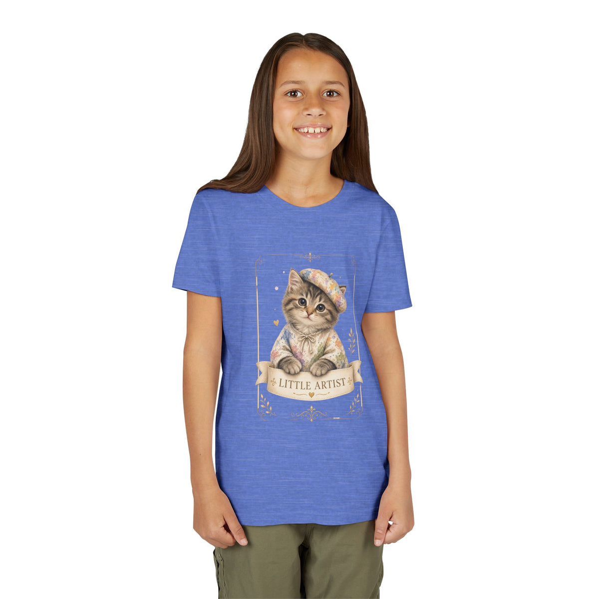 Little Artist Cat Youth Tee | Cute Kitten Painter Illustration- Little Artist Bestie Best Luxury Collection