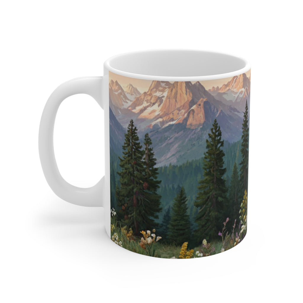 Mountain Landscape Mug | Alpine Pines Sunrise Scenic Coffee Cup