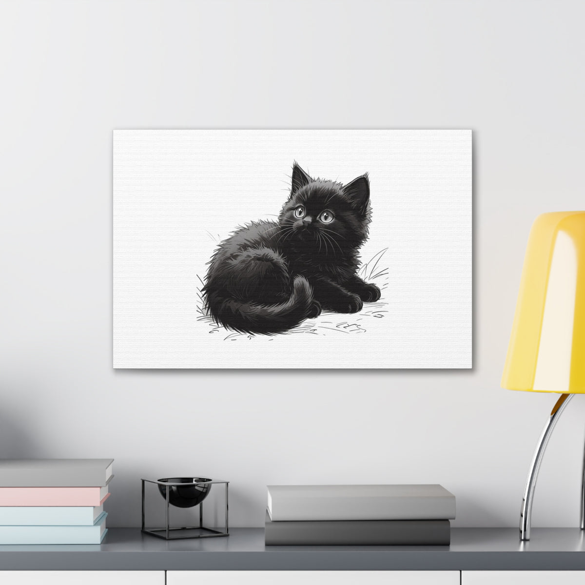 Black Kitten Illustration Canvas Stretched | Cute Cat Wall Art- Nursery & Kids room Decor, Twixie Collection- Bestie Best