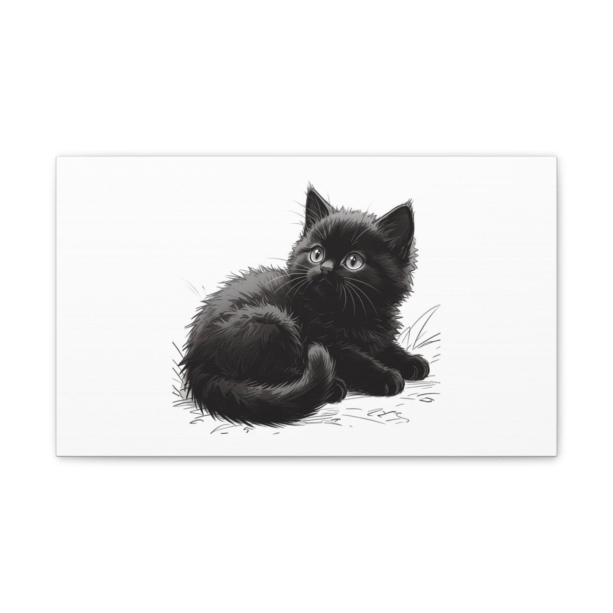Black Kitten Illustration Canvas Stretched | Cute Cat Wall Art- Nursery & Kids room Decor, Twixie Collection- Bestie Best
