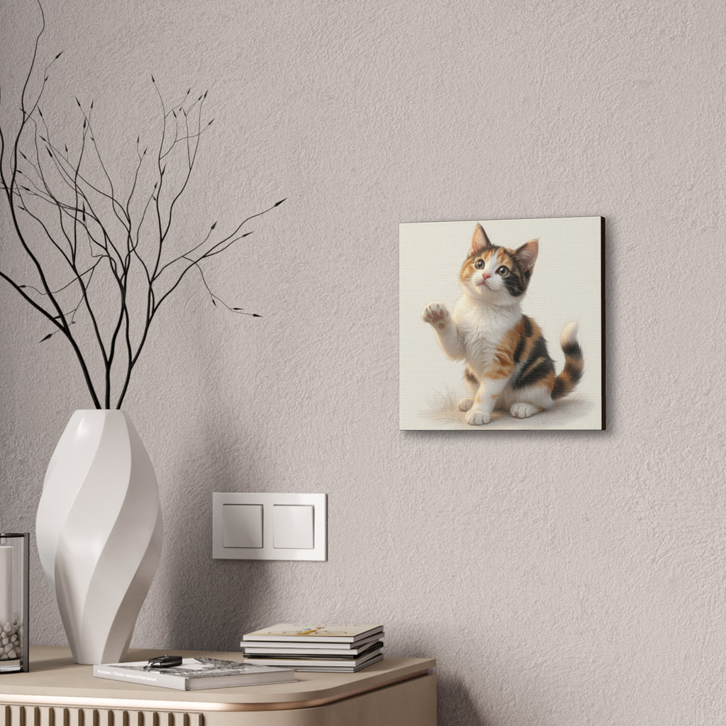 Calico Kitten Pawing Canvas Stretched Wall Art | 0.75" Nursery & Kids room Decor- Gloria Collection- Bestie Best