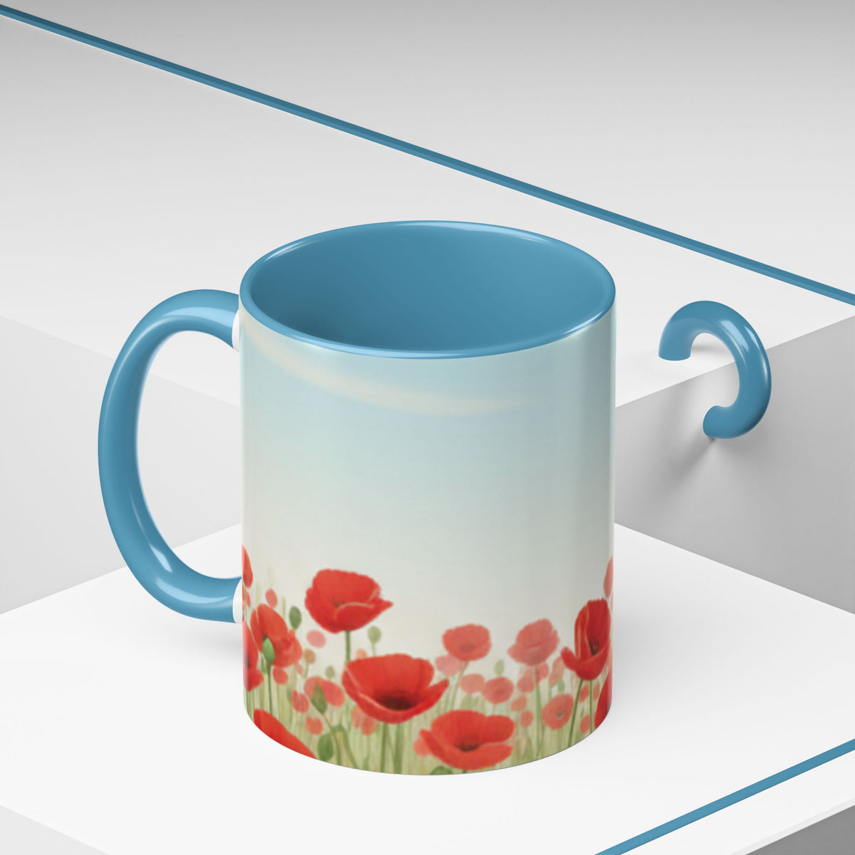 Poppy Field Accent Coffee Mug — Floral 11/15oz Ceramic Morning Cup Bright Uplifting