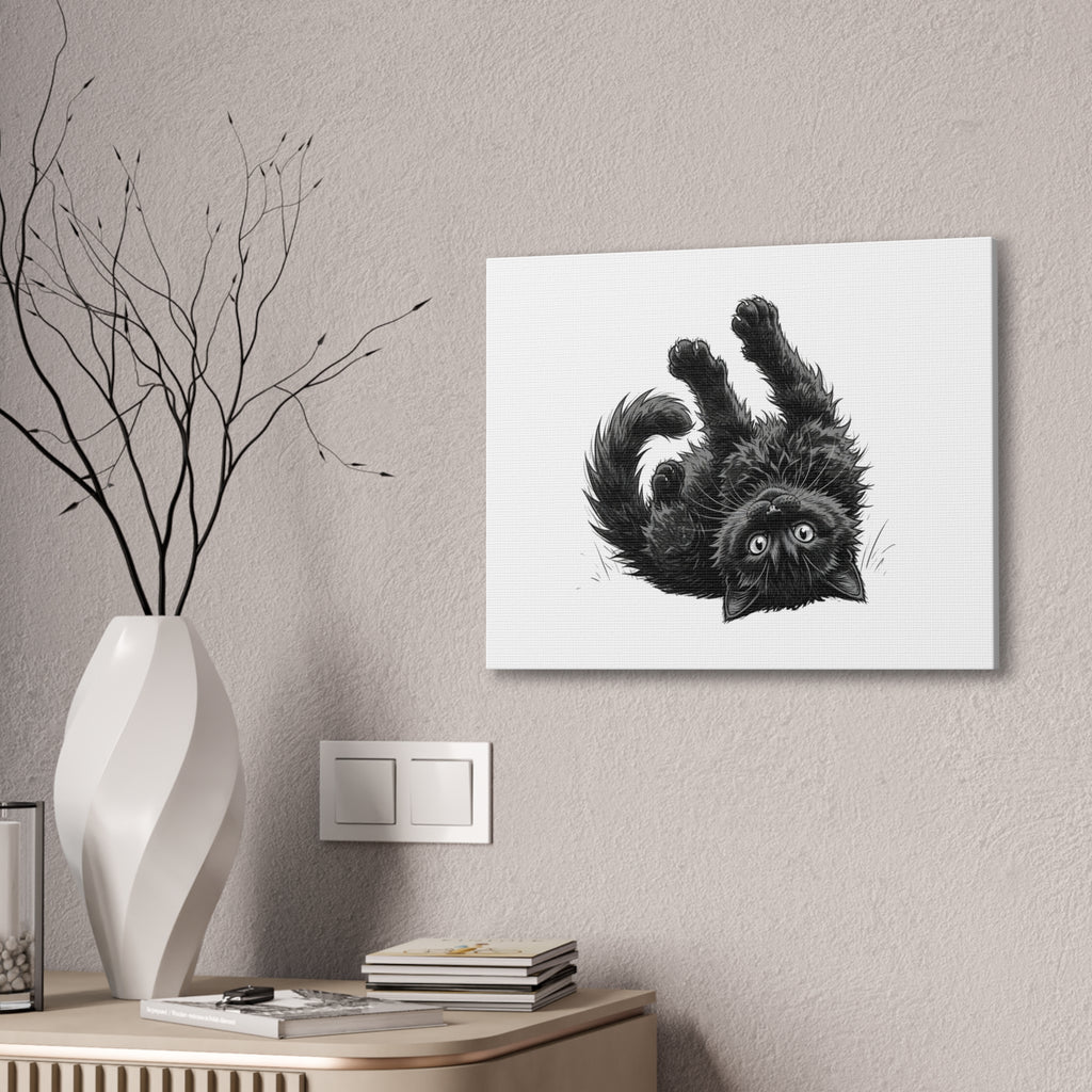 Playful Fluffy Black Kitten Canvas- Twixie Collection- Bestie Best Decor Collection