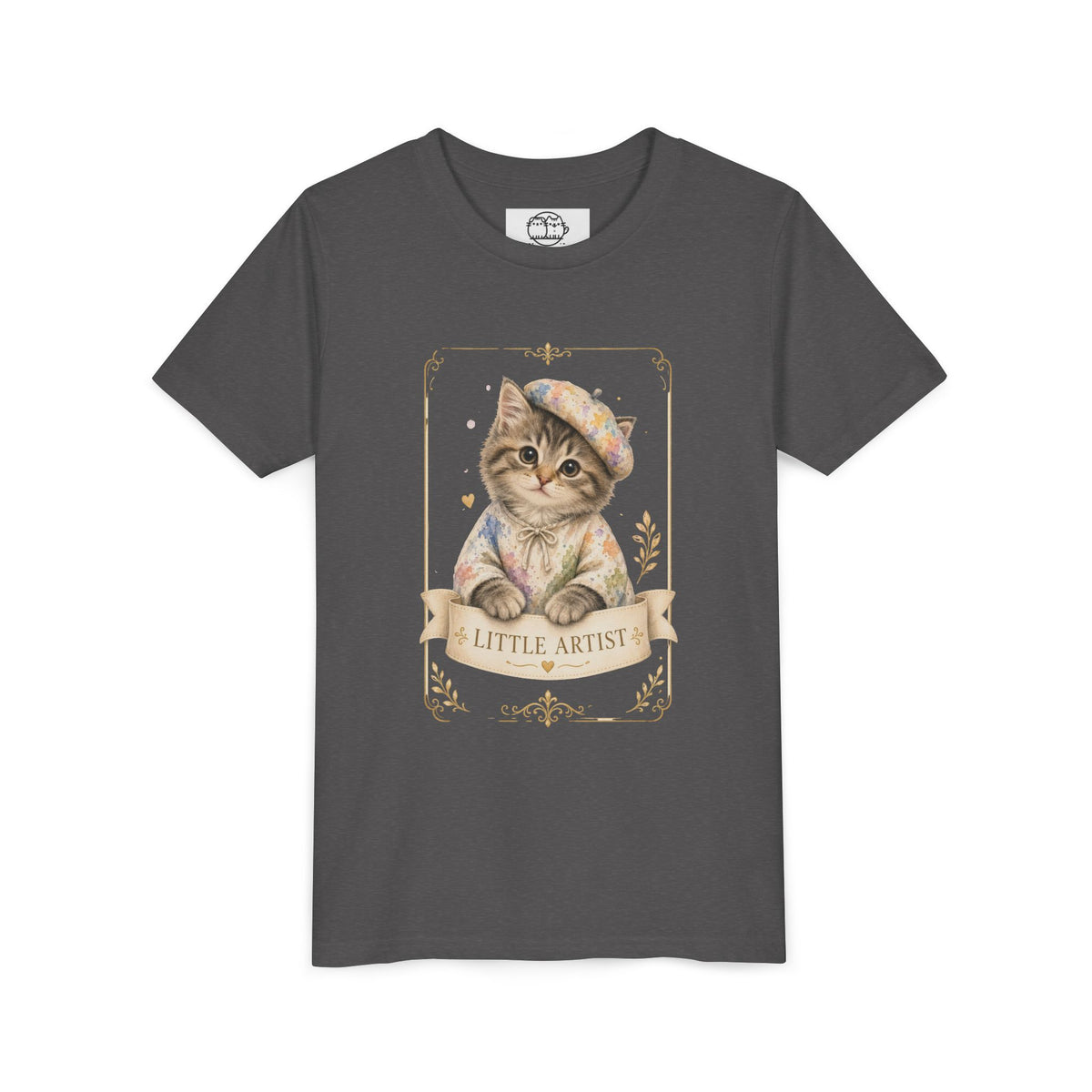 Little Artist Cat Youth Tee | Cute Kitten Painter Illustration- Little Artist Bestie Best Luxury Collection
