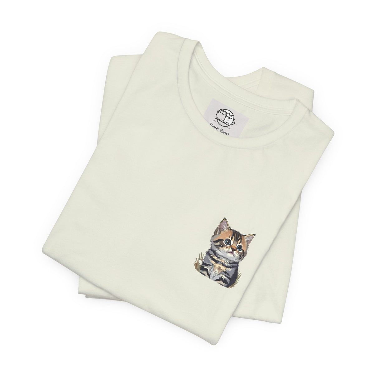 Main Coon Cat Pocket Art T-Shirt | Small Chest Cat Illustration- Bestie Best Collection