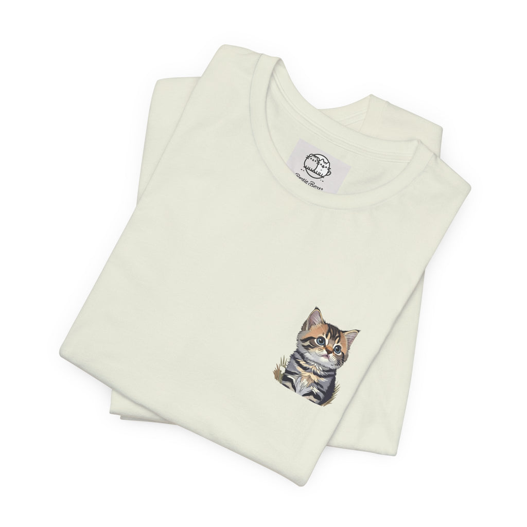 Main Coon Cat Pocket Art T-Shirt | Small Chest Cat Illustration- Bestie Best Collection