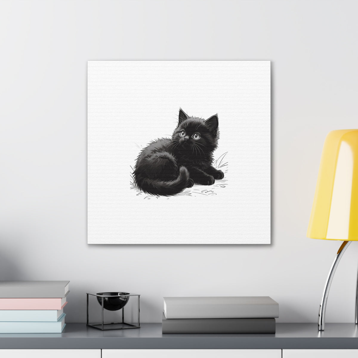 Black Kitten Illustration Canvas Stretched | Cute Cat Wall Art- Nursery & Kids room Decor, Twixie Collection- Bestie Best