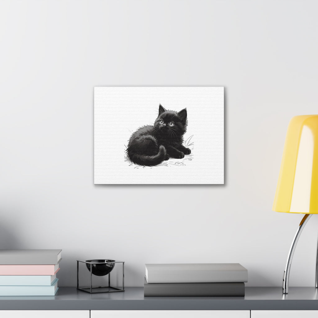 Black Kitten Illustration Canvas Stretched | Cute Cat Wall Art- Nursery & Kids room Decor, Twixie Collection- Bestie Best
