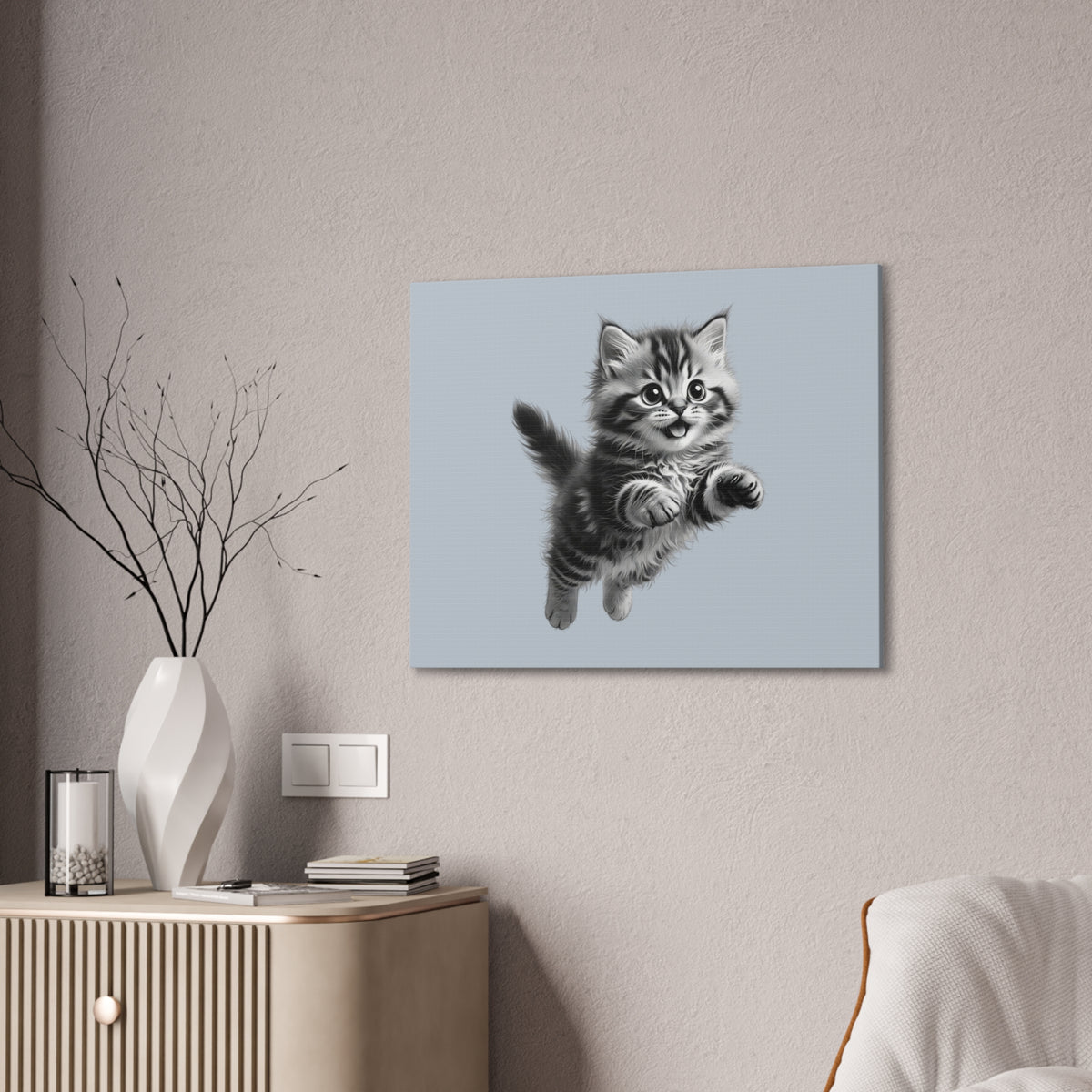Playful tabby Kitten Canvas- Sage Collection- Bestie Best Decor Collection