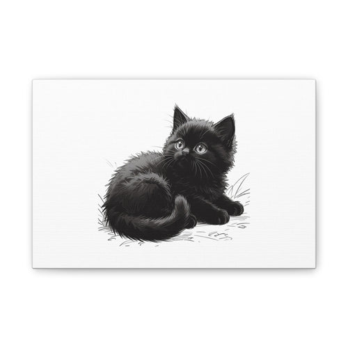 Black Kitten Illustration Canvas Stretched | Cute Cat Wall Art- Nursery & Kids room Decor, Twixie Collection- Bestie Best