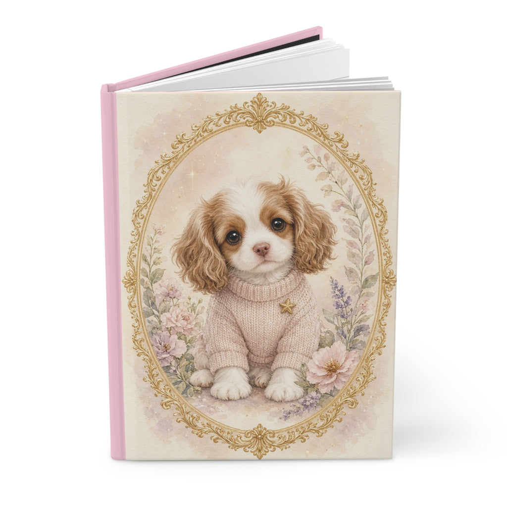 Copy of Cute Cavalier Puppy in Sweater Portrait Hardcover Journal | Floral Vintage Frame- Bestie Best Journal Collection