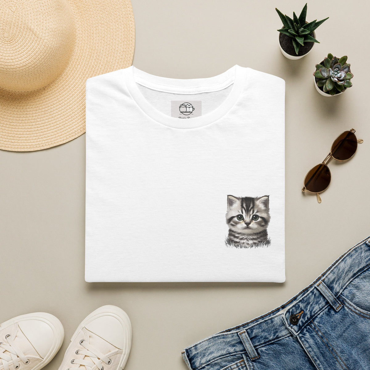 Proper Kitten Portrait T-Shirt | Small Chest Pocket Illustration- Bestie Best Collection
