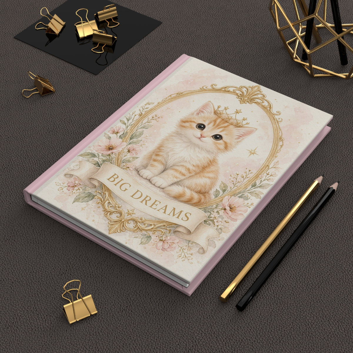 Royal Orange Cute Kitten with Big Dreams Journal | Hardcover Notebook, Pink Floral- Bestie Best Journal Collection