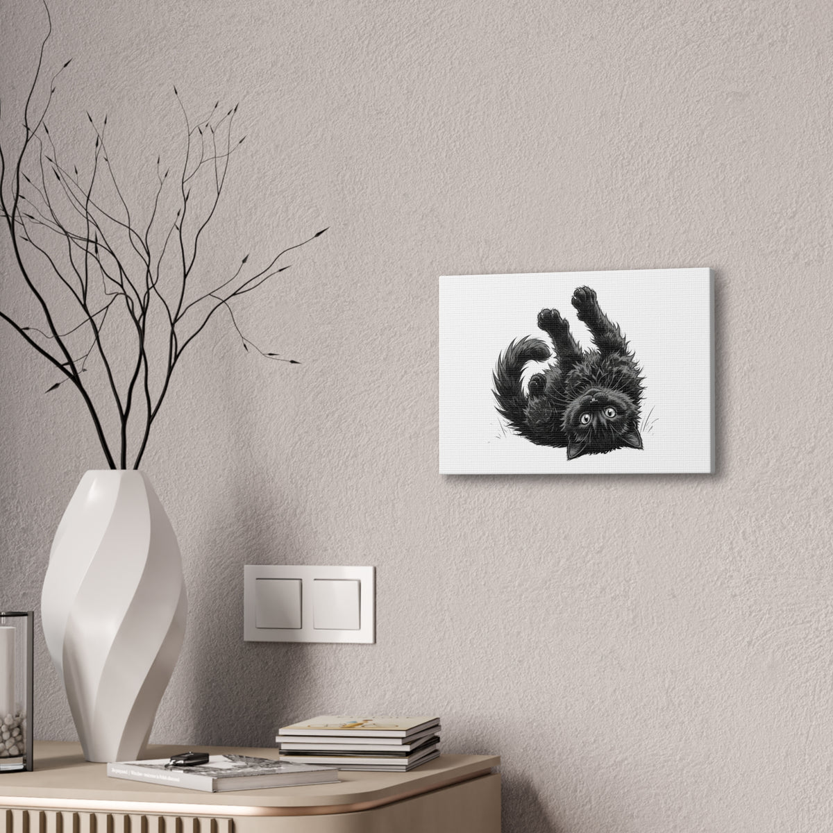 Playful Fluffy Black Kitten Canvas- Twixie Collection- Bestie Best Decor Collection