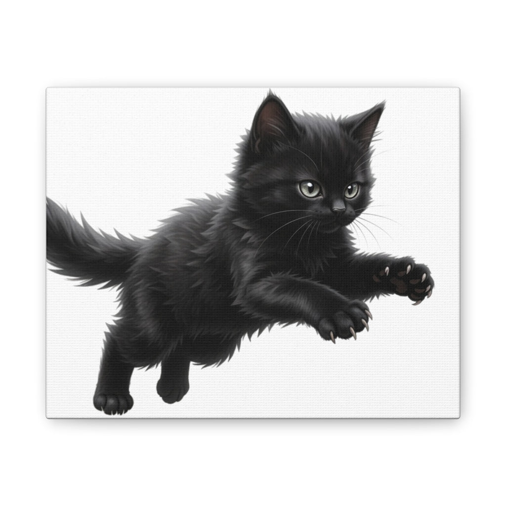 Leaping Fluffy Black Kitten Canvas- Twixie Collection- Bestie Best Decor Collection