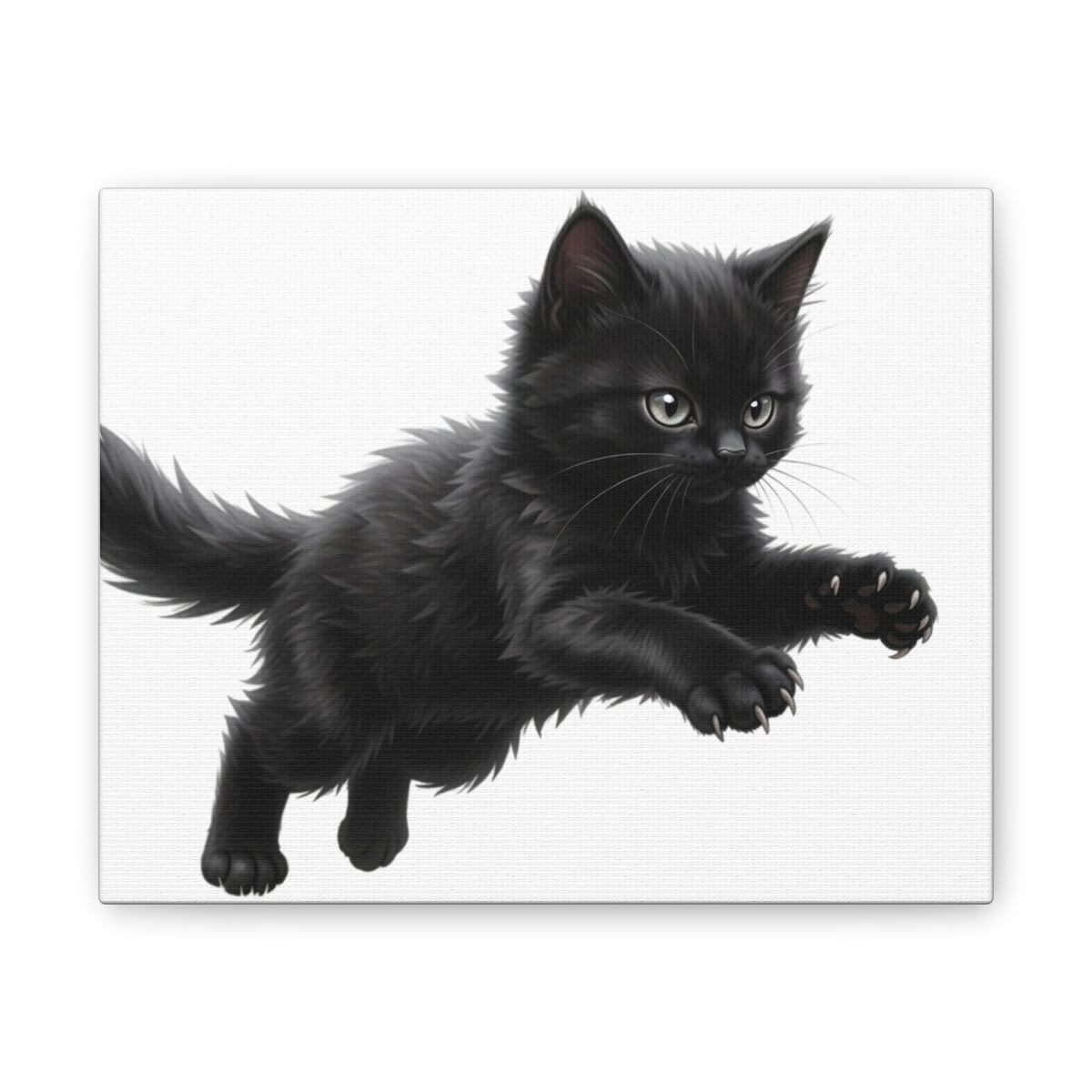 Leaping Fluffy Black Kitten Canvas- Twixie Collection- Bestie Best Decor Collection