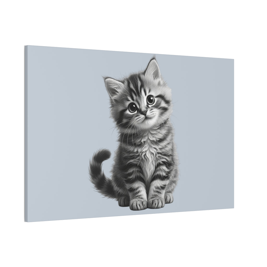 Gray Tabby Kitten Illustration Canvas- Bestie Best Decor Collection- Sage Collection