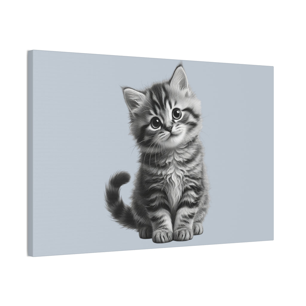 Gray Tabby Kitten Illustration Canvas- Bestie Best Decor Collection- Sage Collection
