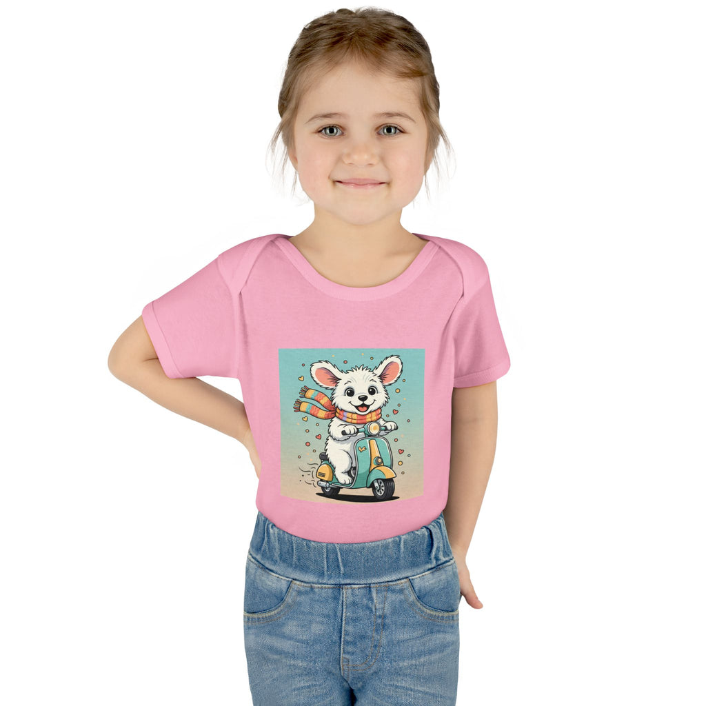 Cute Puppy & his Scooter- Infant Baby Rib Bodysuit- Unisex