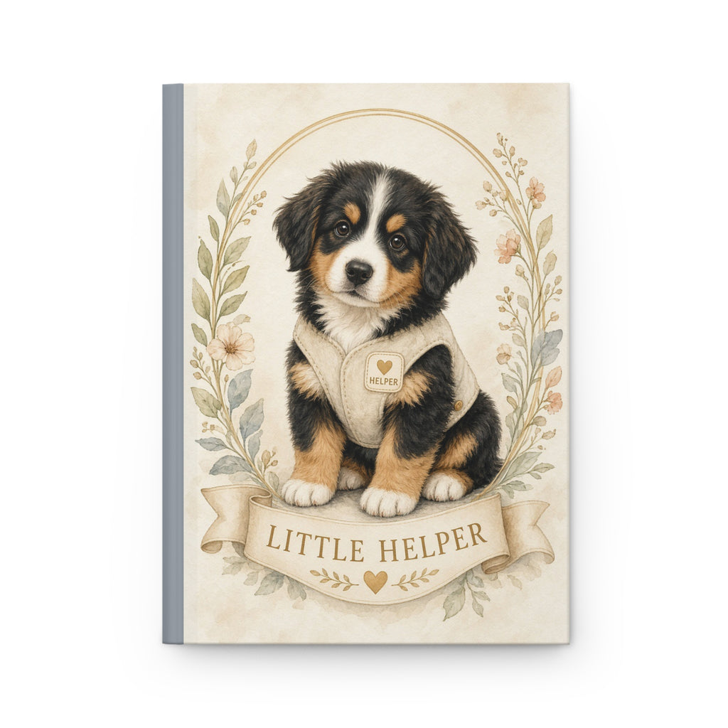 Little Helper Puppy Portrait Illustration Hardcover Journal | Bernese Mountain Dog Notebook- Bestie Best Journal Collection