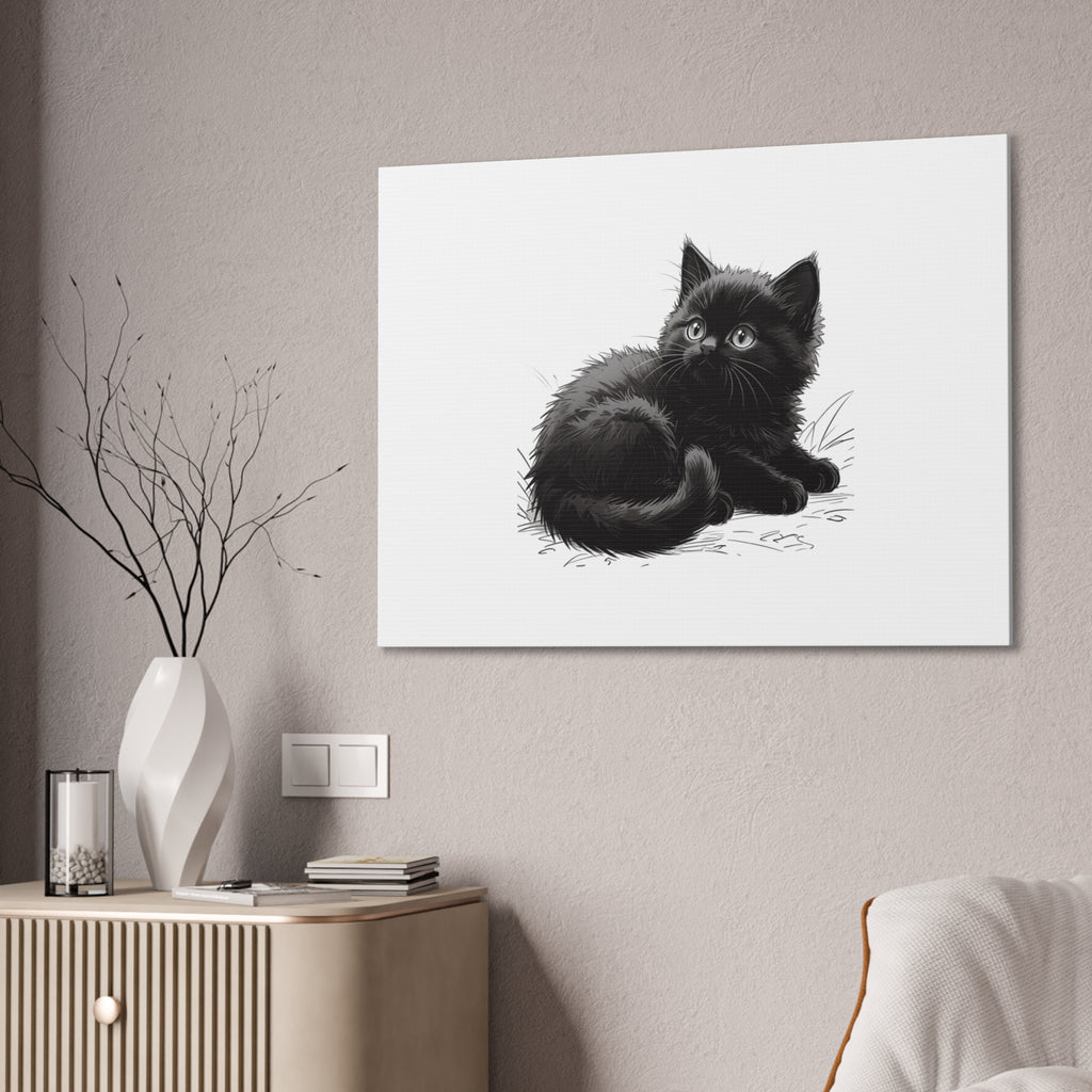 Black Kitten Illustration Canvas Stretched | Cute Cat Wall Art- Nursery & Kids room Decor, Twixie Collection- Bestie Best