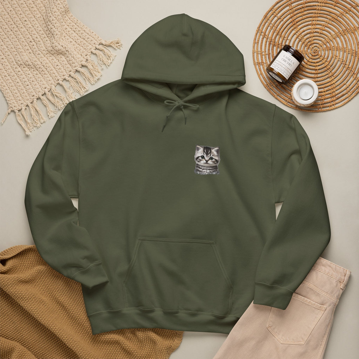 Proper Cat Portrait Illustration Hoodie | Small Chest Print, Bestie Best Collection