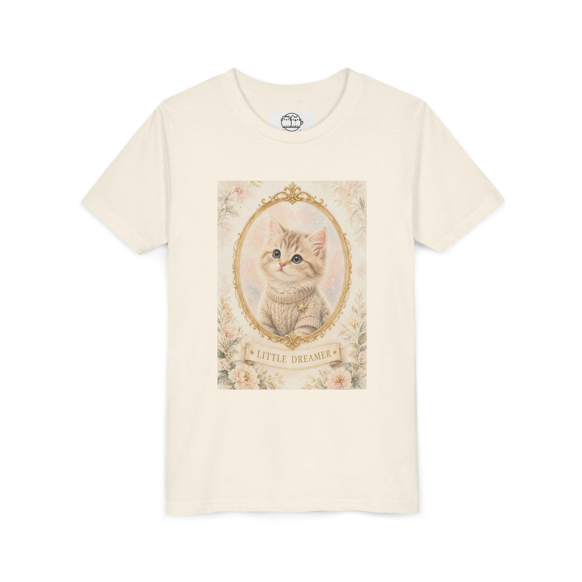 Little Dreamer Kitten Youth Tee | Vintage Floral Portrait, Cute Cat- Bestie Best Luxury Collection
