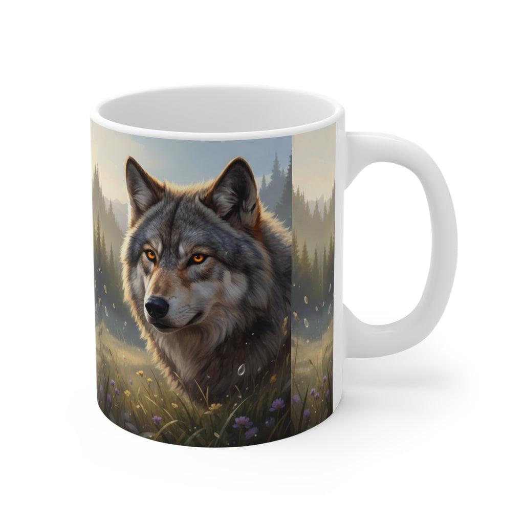 Majestic Wolf Portrait Mug | Forest Morning Scene, Wild Nature
