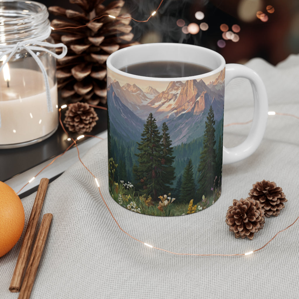 Mountain Landscape Mug | Alpine Pines Sunrise Scenic Coffee Cup