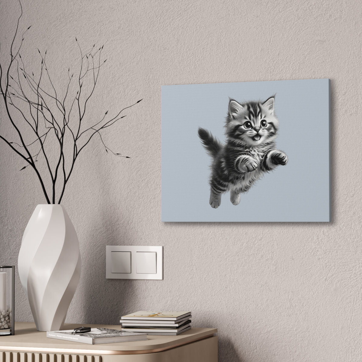 Playful tabby Kitten Canvas- Sage Collection- Bestie Best Decor Collection