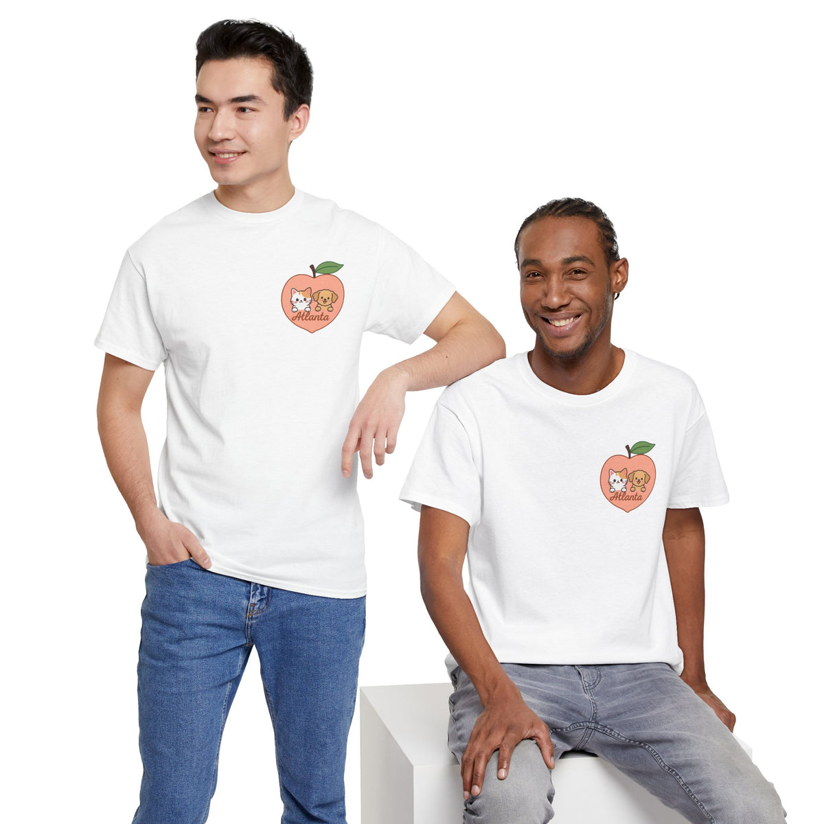 ATLANTA Peach Kitten & Doggie Tee | Cute GA Peach Illustration T-Shirt