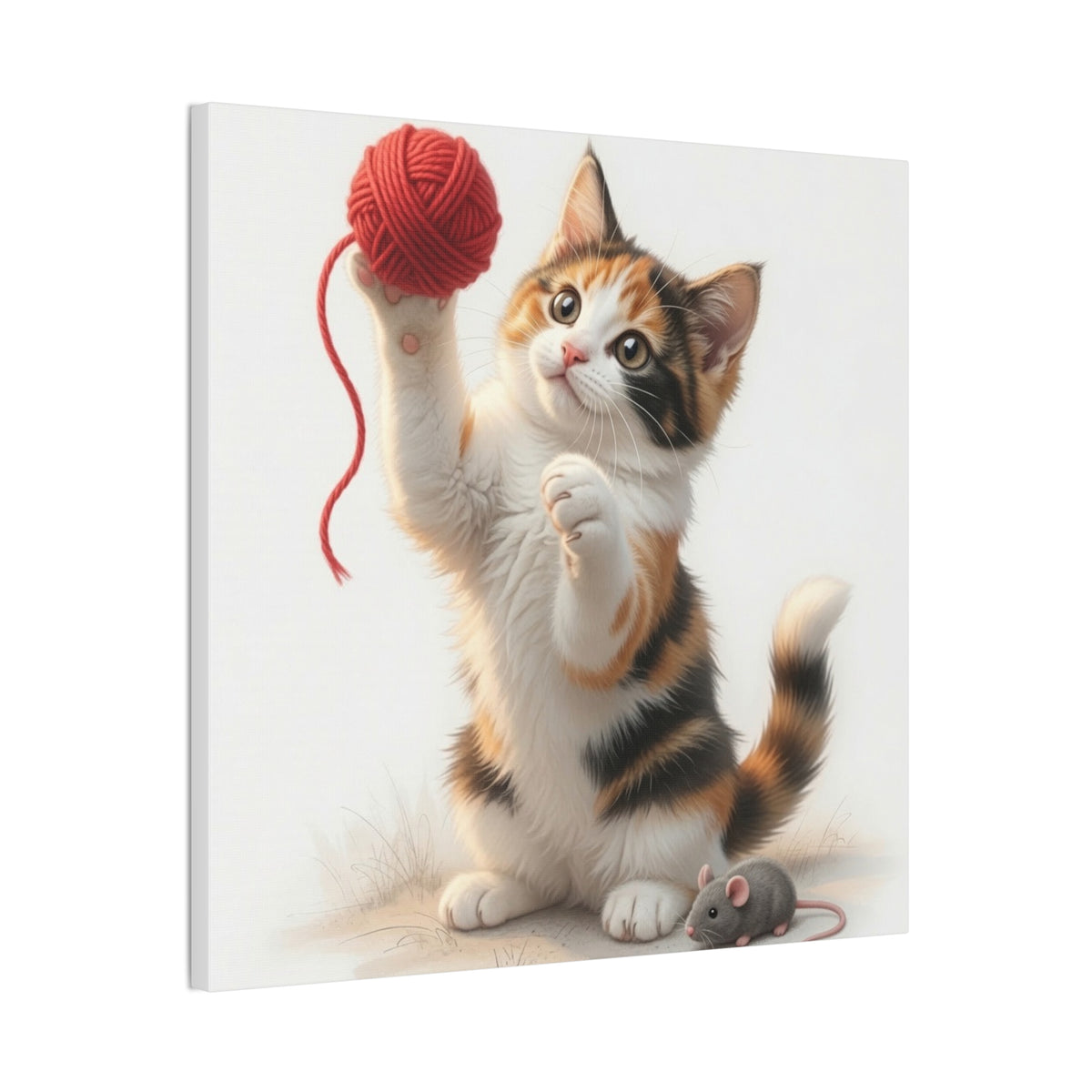 Calico Kitten with Red Yarn Canvas- Nursery Decor- Baby & Kids Room- Kitten Gloria Collection