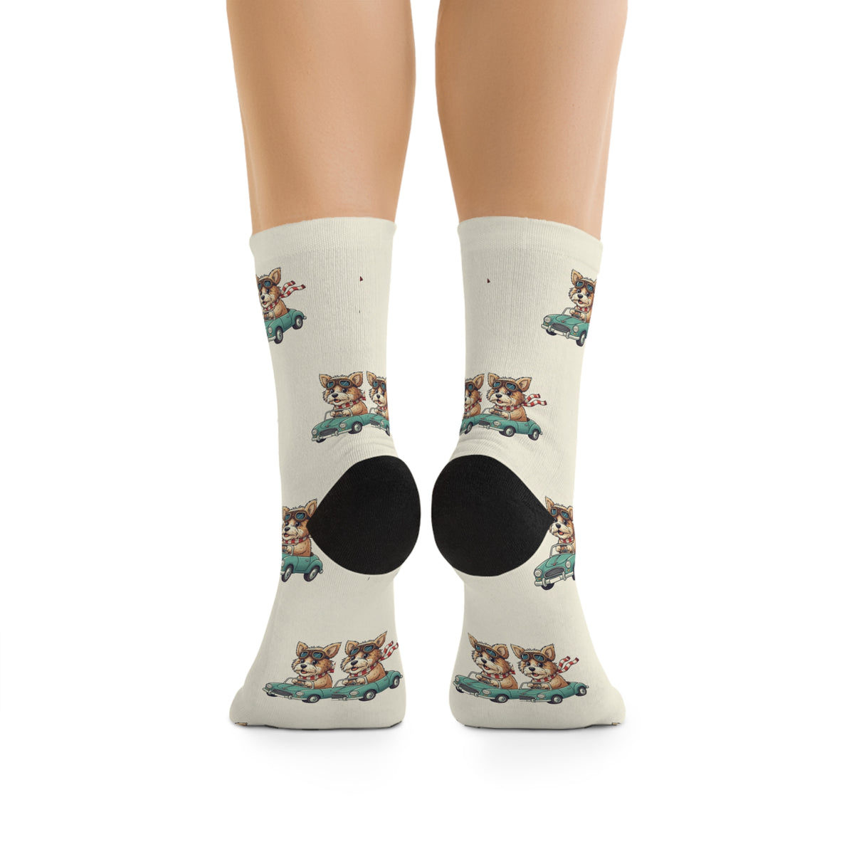 Dog Driving Car Socks — Cute Poly Crew Socks Unisex