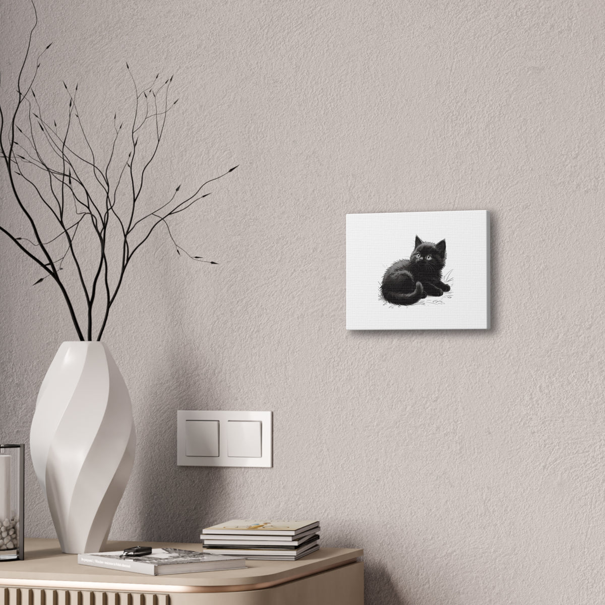 Black Kitten Illustration Canvas Stretched | Cute Cat Wall Art- Nursery & Kids room Decor, Twixie Collection- Bestie Best