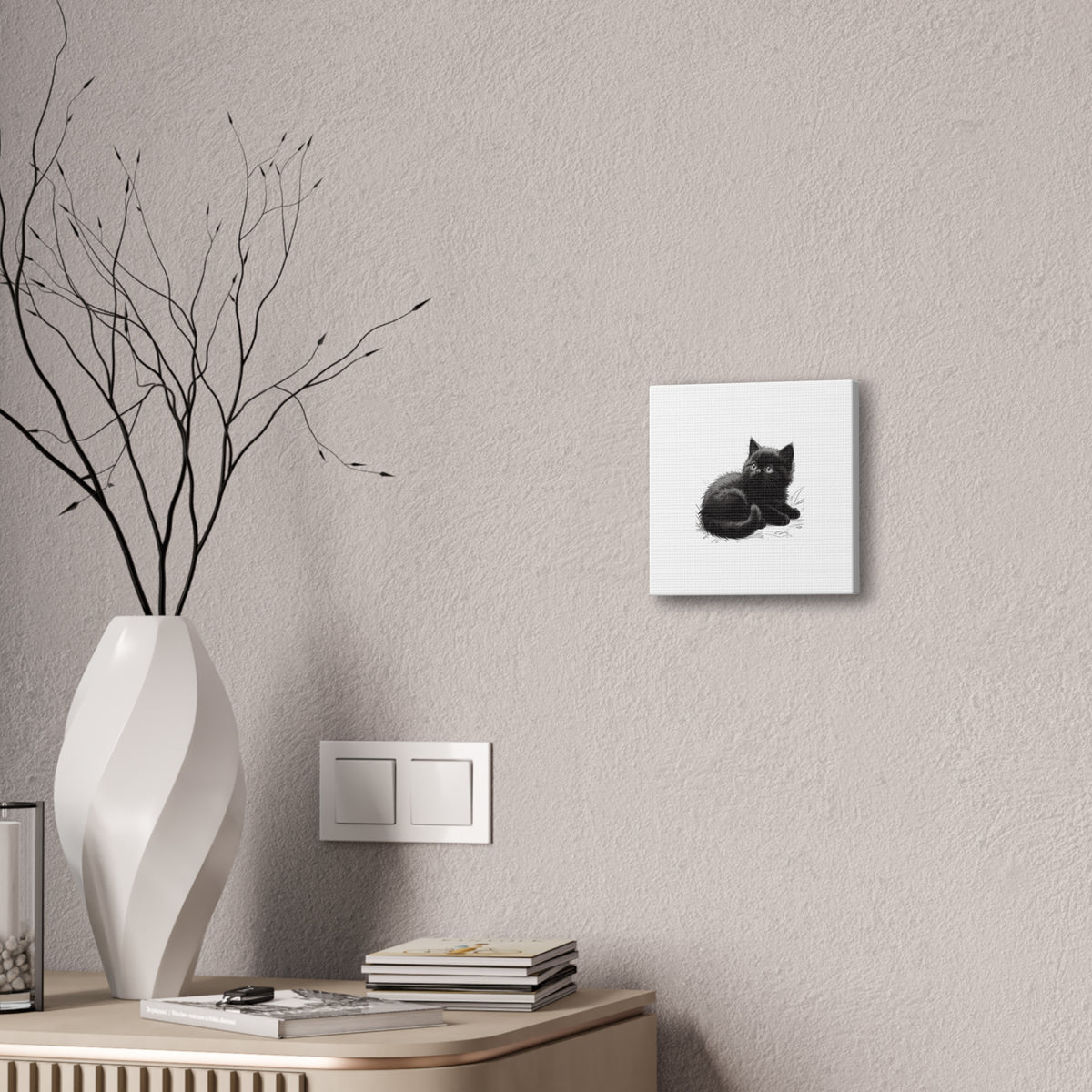 Black Kitten Illustration Canvas Stretched | Cute Cat Wall Art- Nursery & Kids room Decor, Twixie Collection- Bestie Best