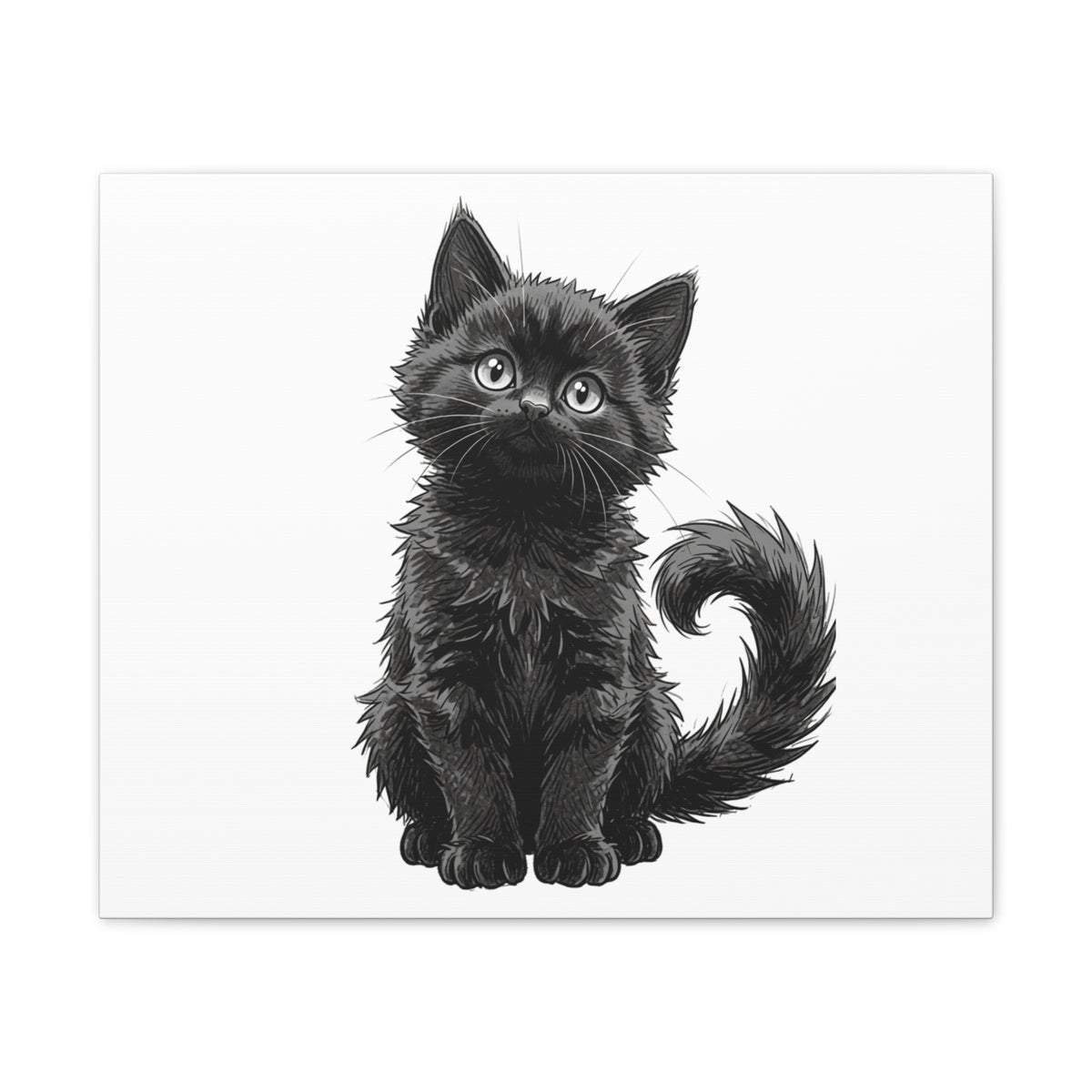 Adorable Fluffy Black Kitten Illustration Canvas- Twixie Collection- Bestie Best Decor Collection