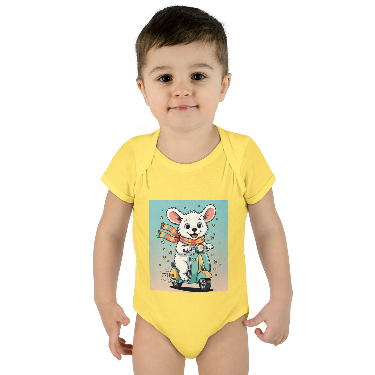 Cute Puppy & his Scooter- Infant Baby Rib Bodysuit- Unisex