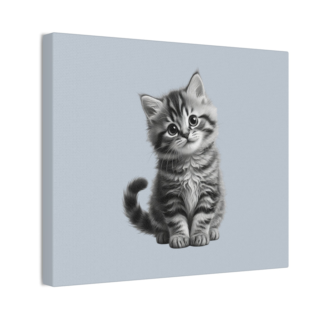 Gray Tabby Kitten Illustration Canvas- Bestie Best Decor Collection- Sage Collection