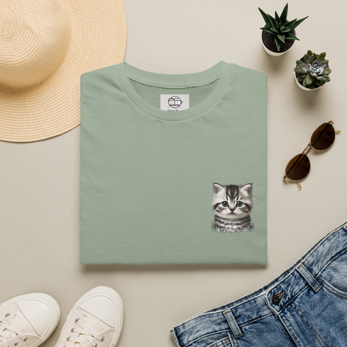 Proper Kitten Portrait T-Shirt | Small Chest Pocket Illustration- Bestie Best Collection