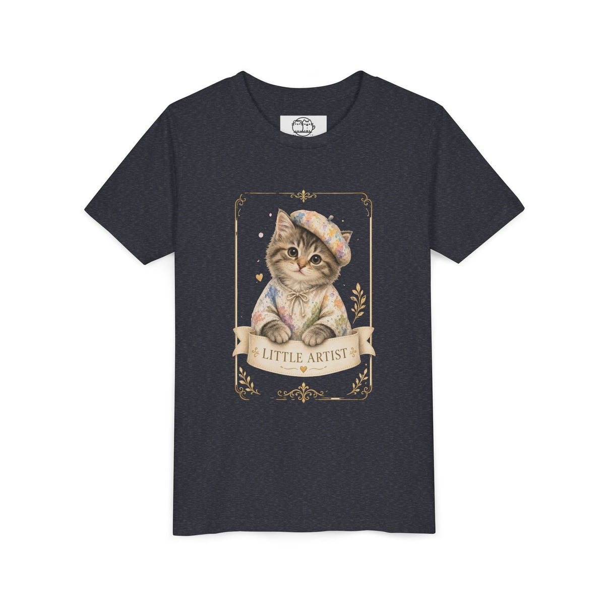 Little Artist Cat Youth Tee | Cute Kitten Painter Illustration- Little Artist Bestie Best Luxury Collection