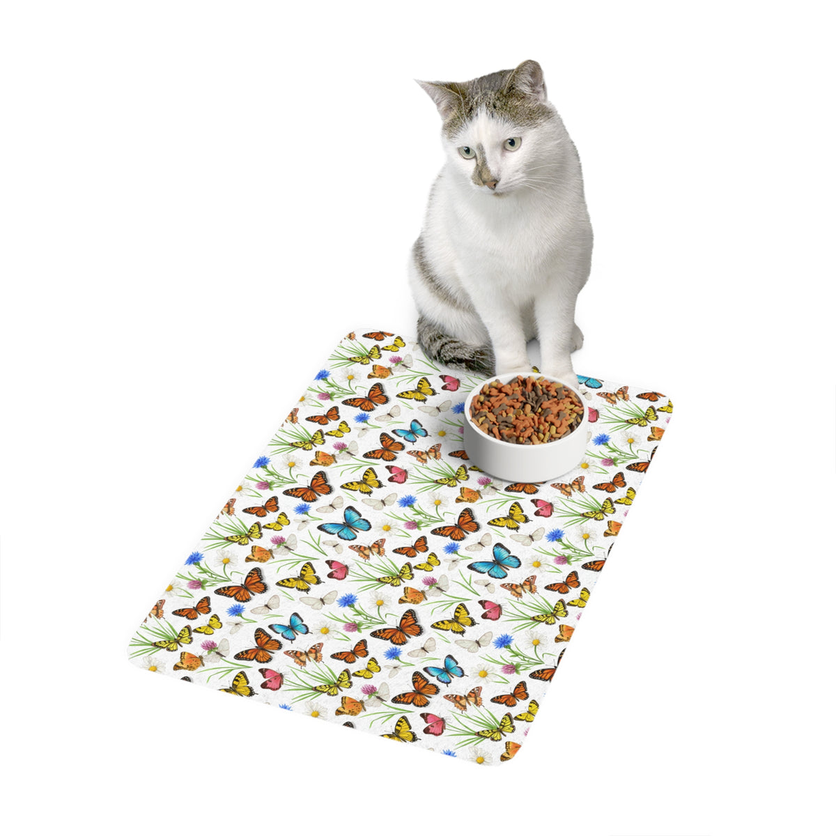 Watercolor Butterfly Pattern Pet Food Mat