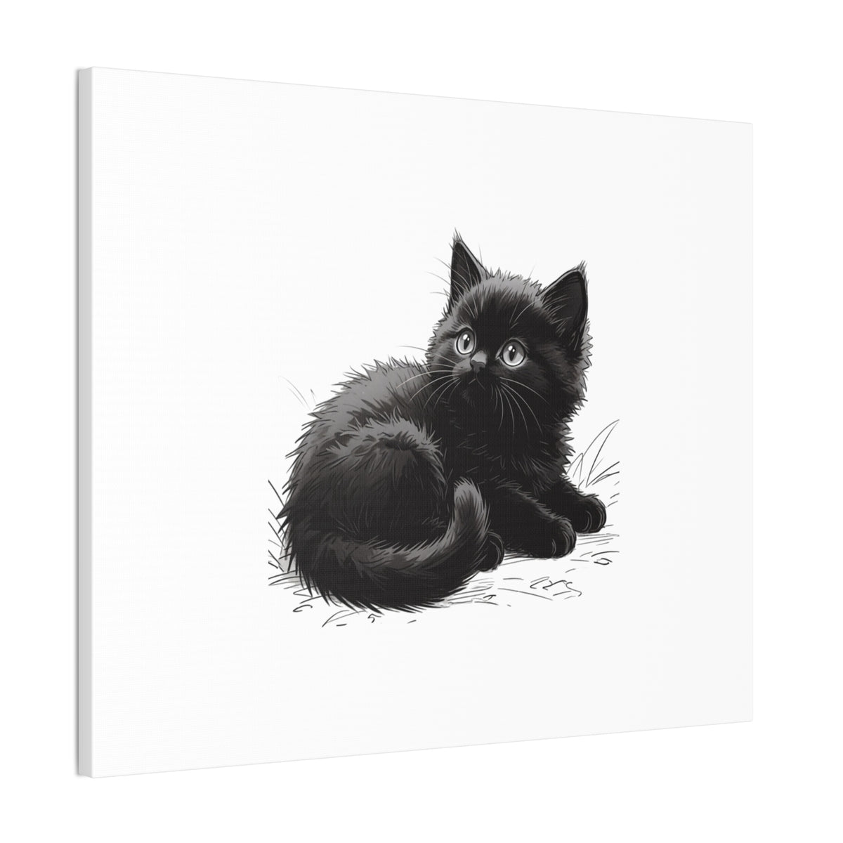 Black Kitten Illustration Canvas Stretched | Cute Cat Wall Art- Nursery & Kids room Decor, Twixie Collection- Bestie Best